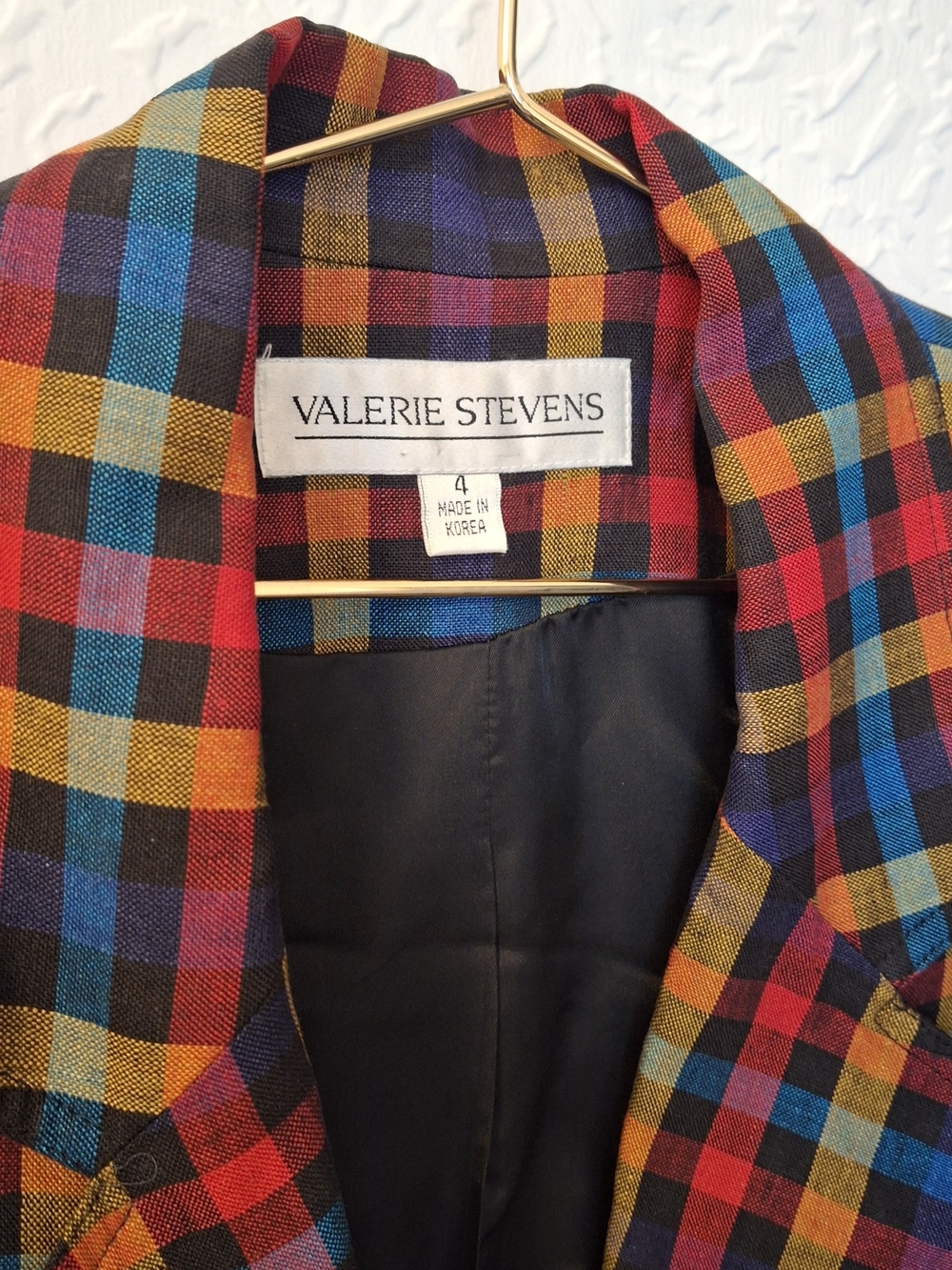Valerie Stevens Women's Multicolor Plaid Blazer w Shoulder Pads - Picture 2 of 5
